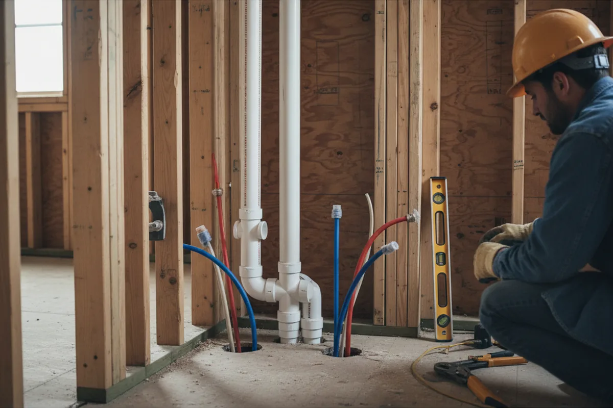 Drain and supply rough-in during Sump Pump Repair in Brockton